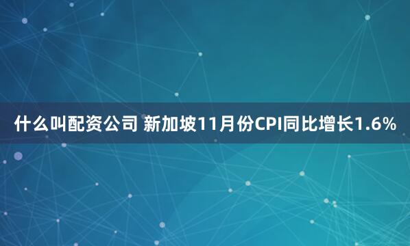 什么叫配资公司 新加坡11月份CPI同比增长1.6%