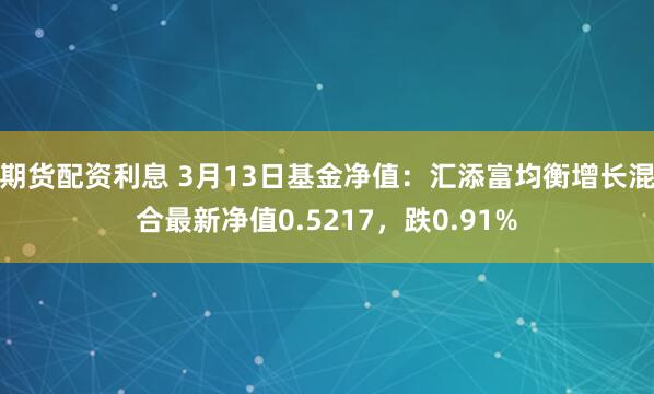 期货配资利息 3月13日基金净值：汇添富均衡增长混合最新净值0.5217，跌0.91%