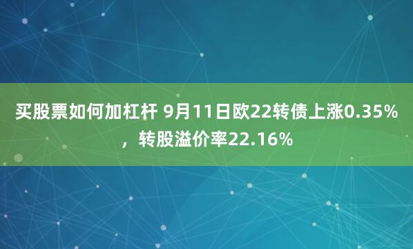 买股票如何加杠杆 9月11日欧22转债上涨0.35%，转股溢价率22.16%